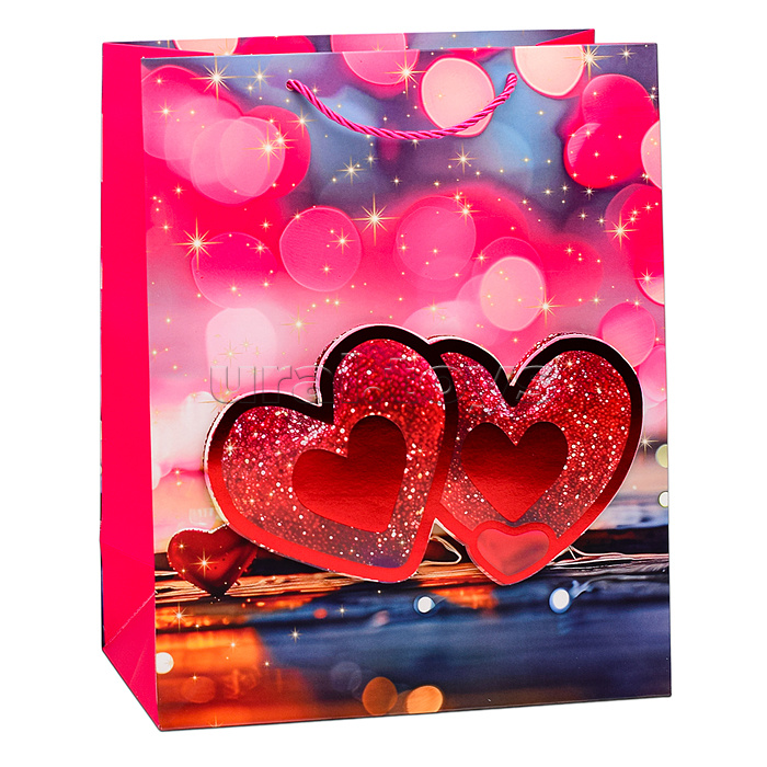 Пакет подарочный "Два сердца" 23х32х12 см