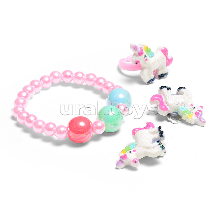 Набор украшений "Единорог" (браслет, кольцо и клипсы) в пакете
