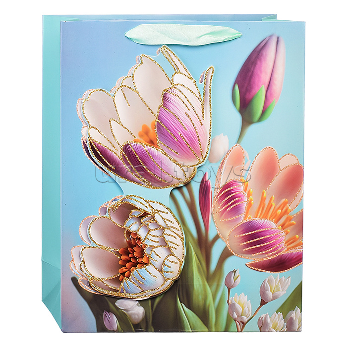 Пакет подарочный "Цветы" 26x10x32 см