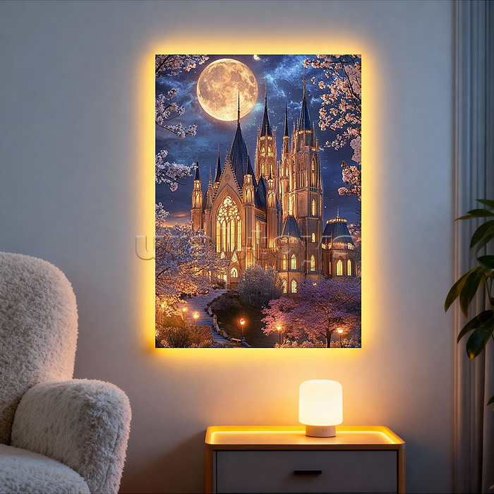 Мозаика алмазная "Ночной замок" (светится в темноте) 40*30 см.