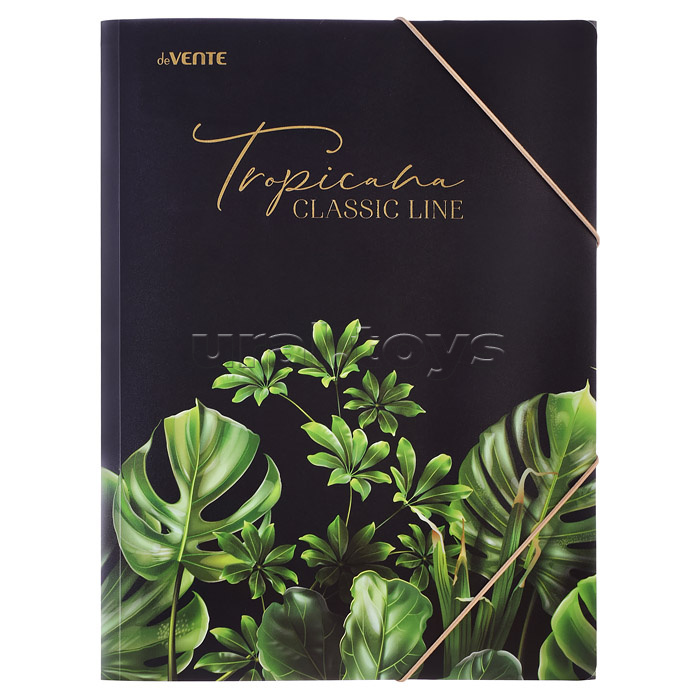 Папка с резинкой "Tropicana" A4 (240x320 мм) 400 мкм, фактура "песок" тиснение фольгой, вертикальная резинка, 3 клапана, индивидуальная упаковка