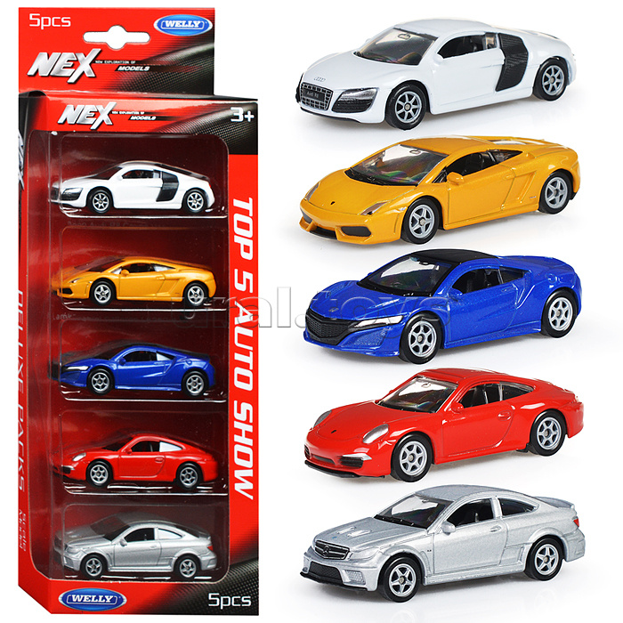 Набор 1:60, Lambo Gallardo, Porsche 911, Audi R8, Merc C63, Honda NSX, 5 шт.