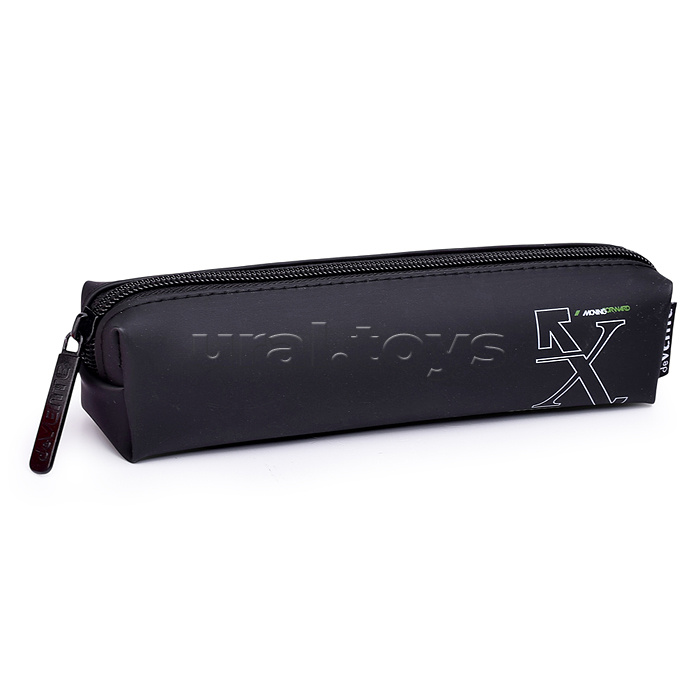 Пенал "X Moving Forward" 210x40x40 мм, износостойкий силикон, прямоугольный для 40 предметов, отделение на молнии, черный
