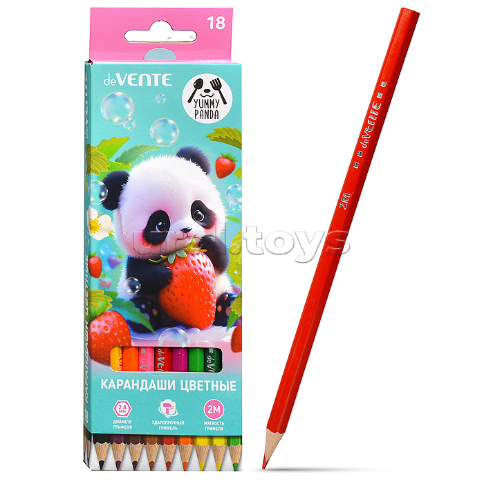 Карандаши цветные 18 цв. "Yummy Panda" 2М, диаметр грифеля 2,8 мм, шестигранные, в картонной коробке Карандаши цветные 18 цв. "Yummy Panda" 2М, диаметр грифеля 2,8 мм, шестигранные, в картонной коробке
