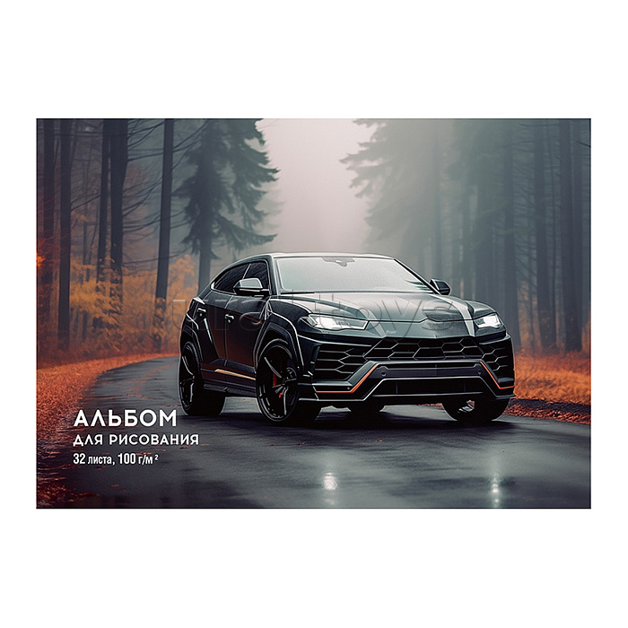 Альбом для рисования 32л. "Черный автомобиль" А4, картон. обл.,блок офсет