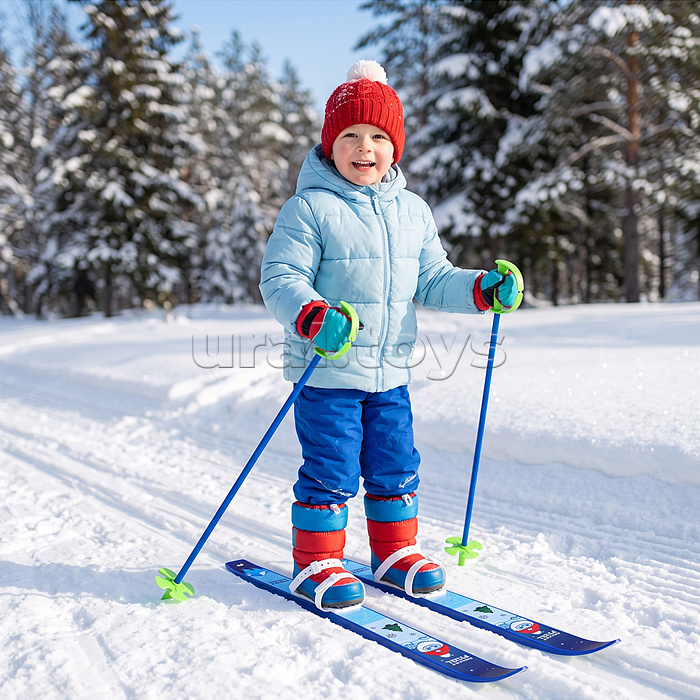 Лыжи детские "Снежный склон" ROCKET SKI KIDS 75/75 см, универсальное крепление, с палками