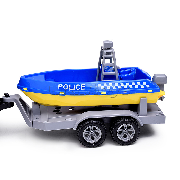 Машина "Пикап полицейский" (свет, звук) с катером, в коробке