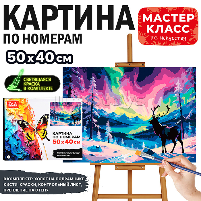 Картина по номерам "Северное сияние и олень" 50*40 см