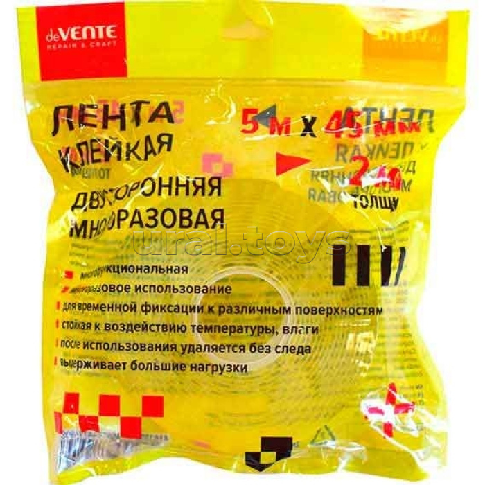 Клейкая лента двусторонняя "Repair & Craft" многоразовая, прозрачная, 5m х 30 мм, толщиной 2 мм, в зип пакете с европодвесом