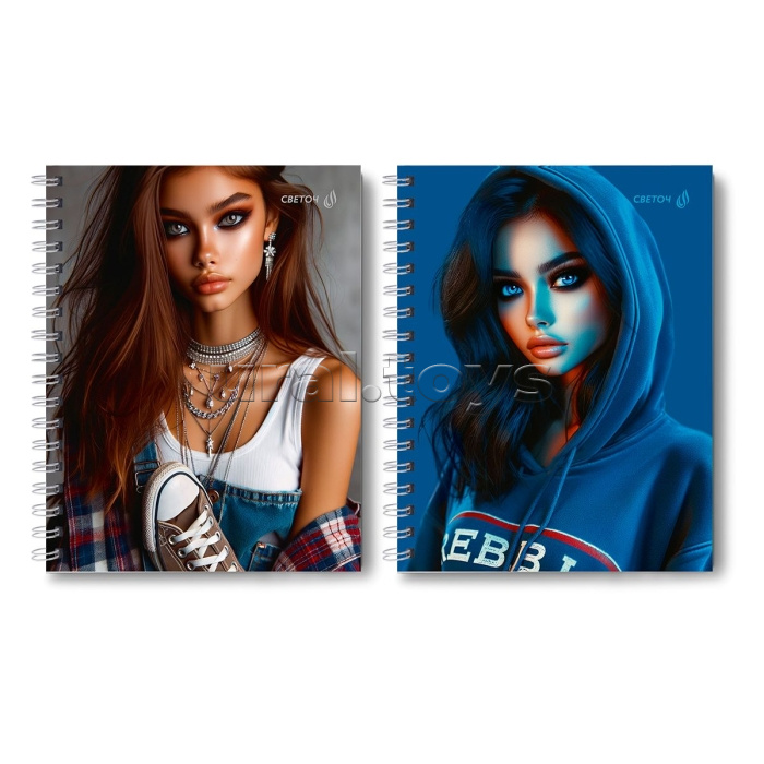 Тетрадь 80 л. клетка "Чаровница" A5 на гребне с твердой обложкой, глянцевая ламинация