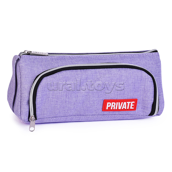 Пенал "Private" 21x8,5x8,5 см, треугольный для 70 предметов, текстильный, на молнии, с ручкой, наружный объемный карман на молнии с плавающей перегородкой, с каучуковой аппликацией, сиреневый Пенал "Private" 21x8,5x8,5 см, треугольный для 70 предметов, текстильный, на молнии, с ручкой, наружный объемный карман на молнии с плавающей перегородкой, с каучуковой аппликацией, сиреневый