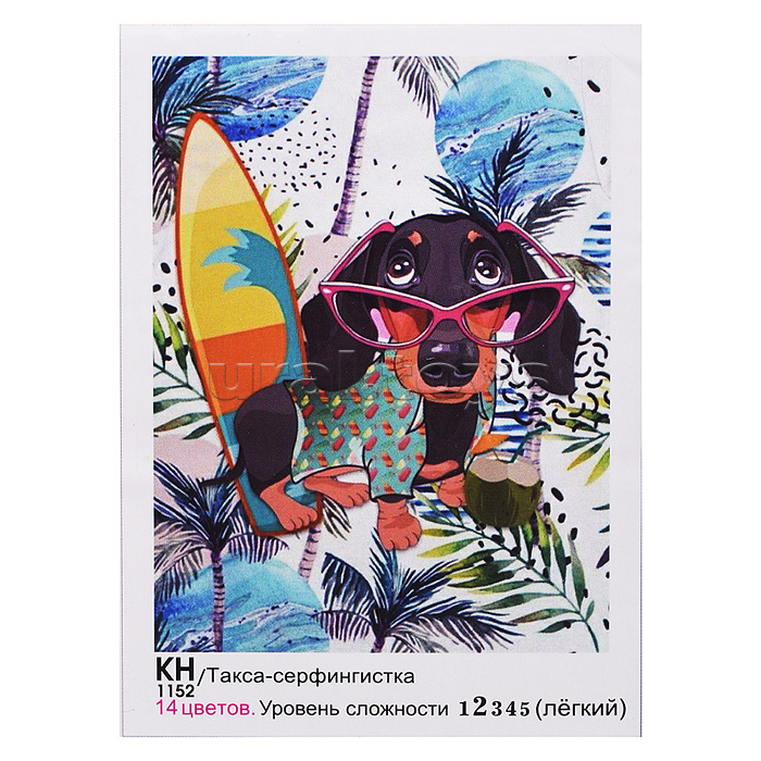 Картина по номерам 15х20 "Такса - серфингистка" ( 14 цветов)