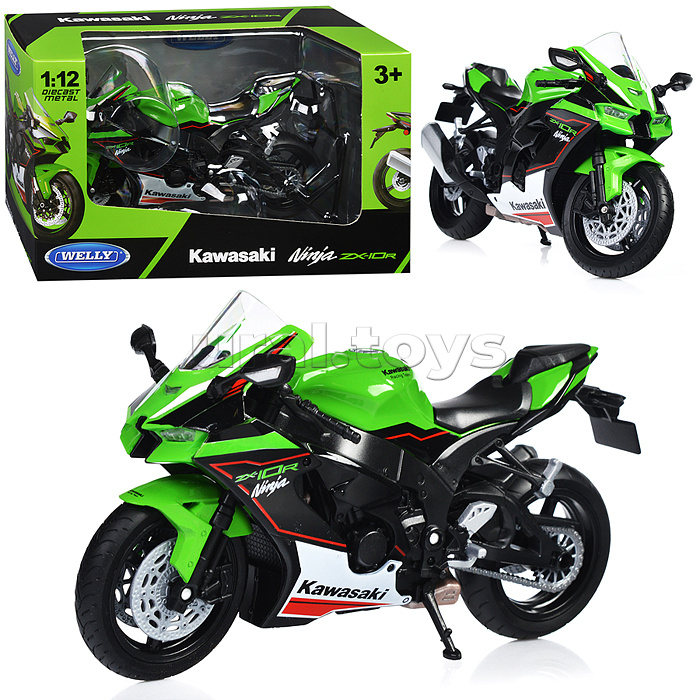 Мотоцикл 1:12 Kawasaki Ninja ZX-10R, зеленый Мотоцикл 1:12 Kawasaki Ninja ZX-10R, зеленый