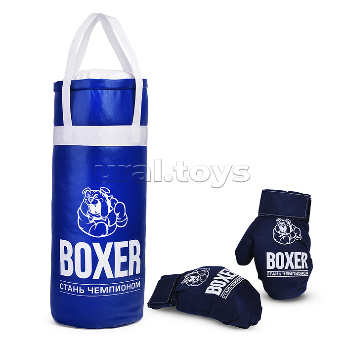 Боксерский набор №3А 50см (груша - экокожа, перчатки - текстиль) синий