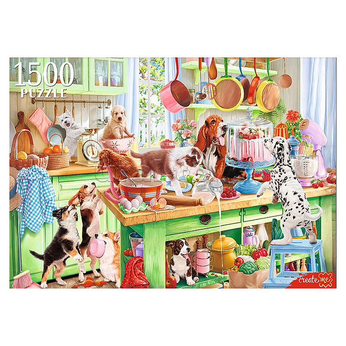Пазлы 1500 "Компания собак на кухне"