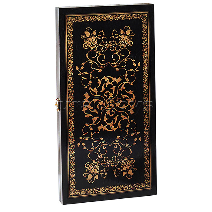 Нарды малые черные, рисунок золото "Вьюн" (400*200*40)