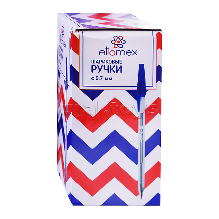 Ручка шариковая "Attomex" d=0,7 мм, прозрачный корпус с металлическим наконечником, сменный стержень, индивидуальная маркировка, синяя
