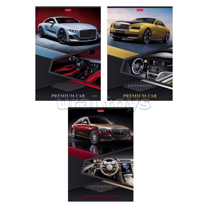 Тетрадь 80л. А4 клетка "Премиальные авто" на скобе глянцевая ламинация 3 диз. в блоке