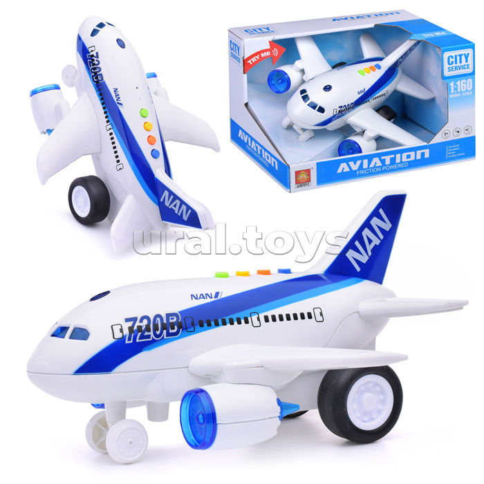 Самолет "Авиация" 1:160 (свет. звук) на батарейках, в коробке