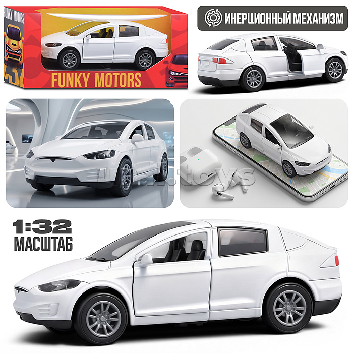 Белая инерционная машинка вид В die-cast , 1:32