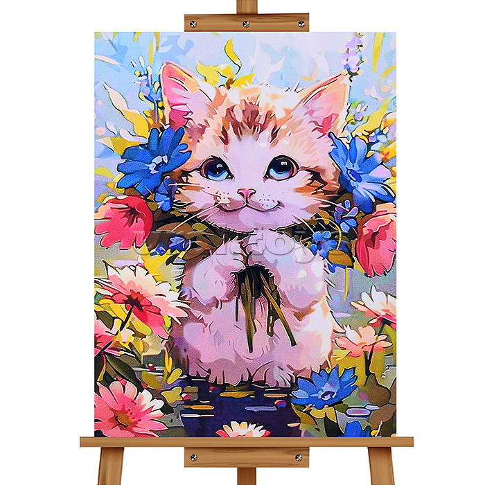 Мозаика алмазная "Котик в цветах" 30*40см.