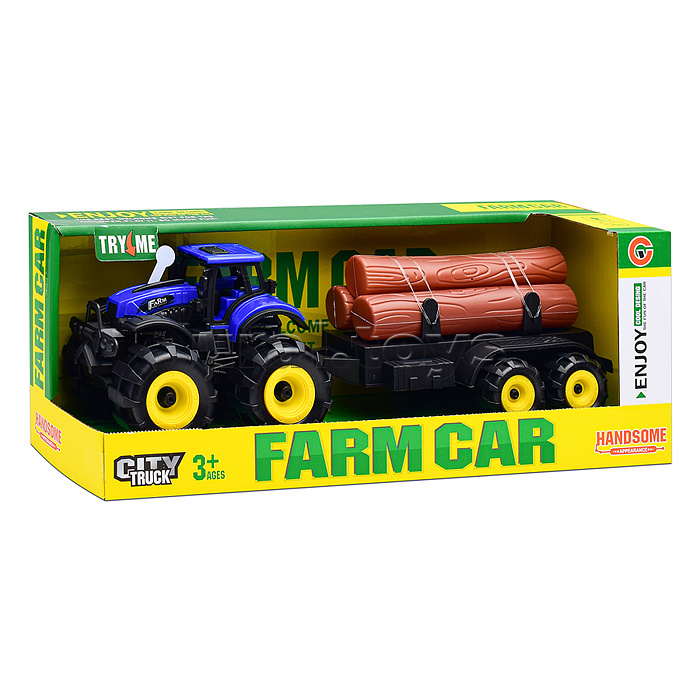 Трактор "Веселая ферма" с бревнами, в коробке