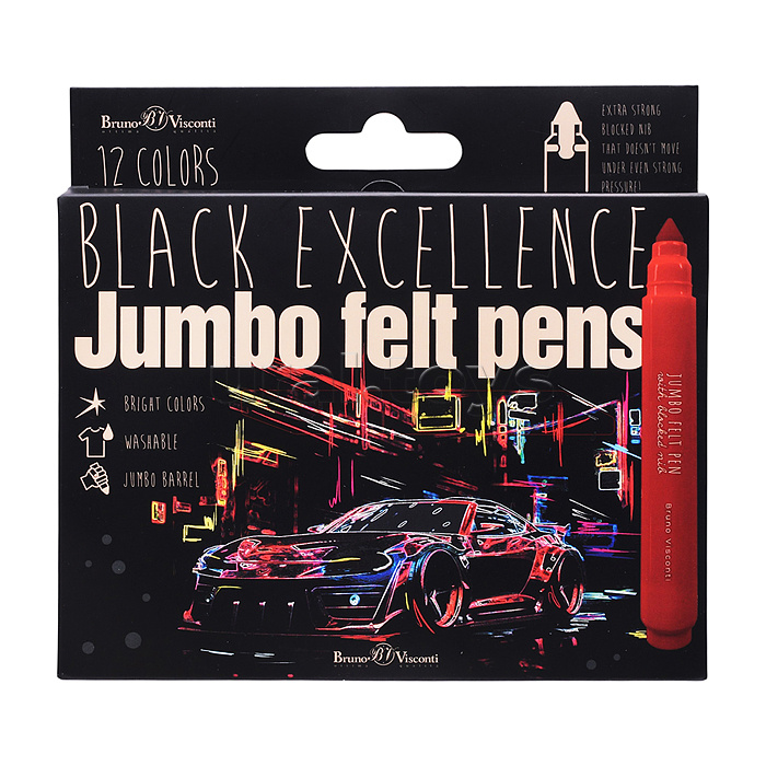 Фломастеры "Jumbo. Превосходство в черном" (антивандальные) 12 цв.