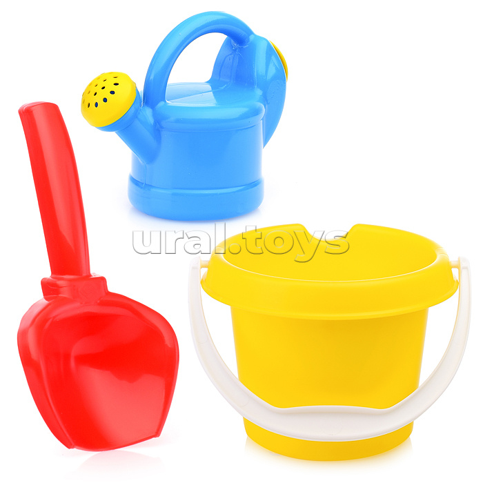 Песочный набор в сетке "Пупсик" (совок, лейка 0,2л., ведро 0,85л.) Песочный набор в сетке "Пупсик" (совок, лейка 0,2л., ведро 0,85л.)