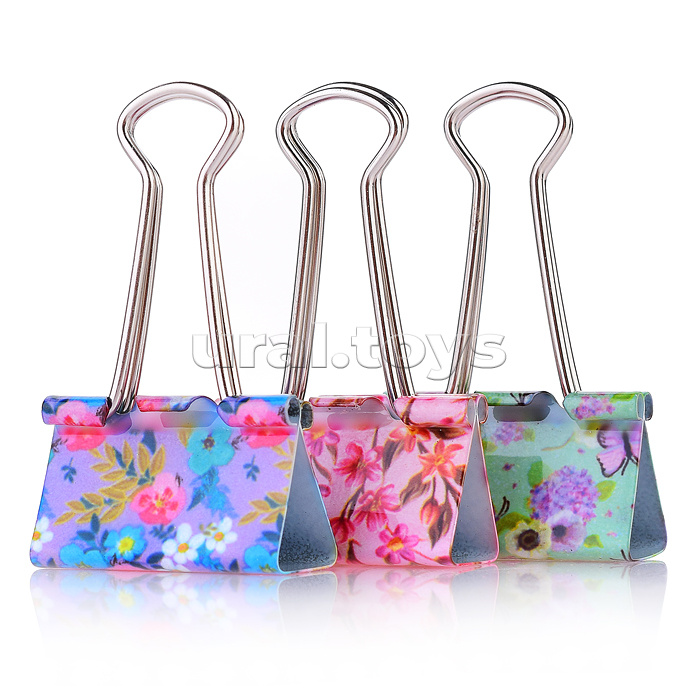 Зажим для бумаг "Flowers" 24 шт металлический (32 мм) толщина скрепления до 13,5 мм, цветной ассорти,  в пластиковой тубе