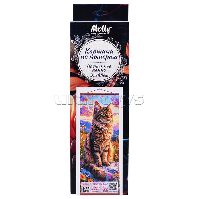 Картина по номерам 35х88 "Панно. Кошка в цветочном поле" (30 цветов) 1/24