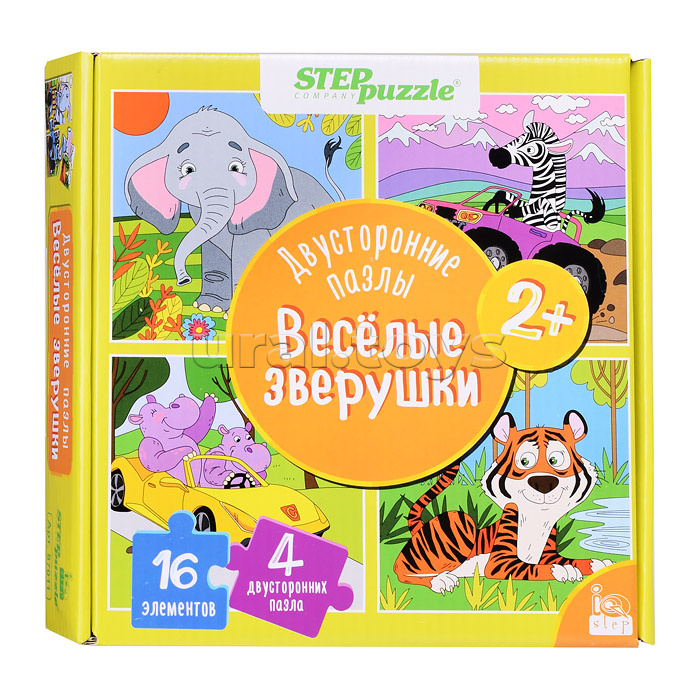 Пазлы 16 "Веселые зверушки. Двусторонние пазлы" (IQ step)