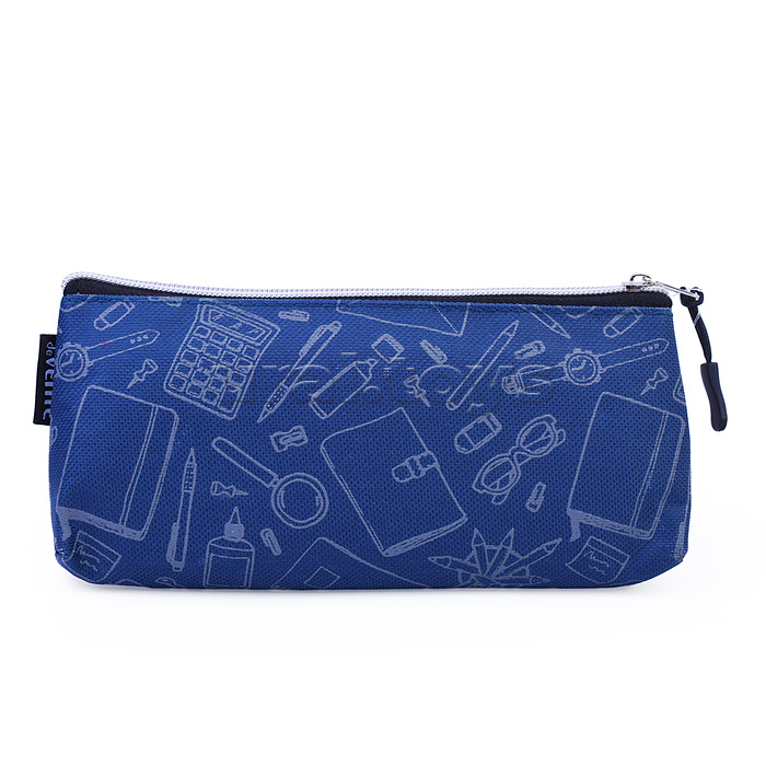 Пенал "School" 21x8x3,5 см, треугольный для 45 предметов, на молнии, текстильный, в пластиковом пакете, темно-синий