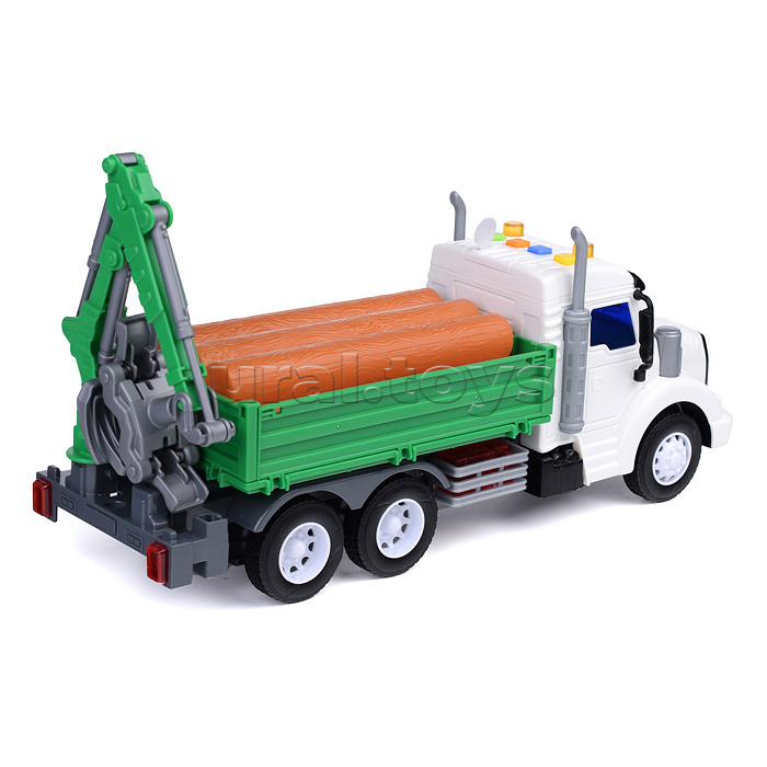 Автомобиль бортовой с манипулятором "Профи" инерционный (со светом и звуком) зелёный