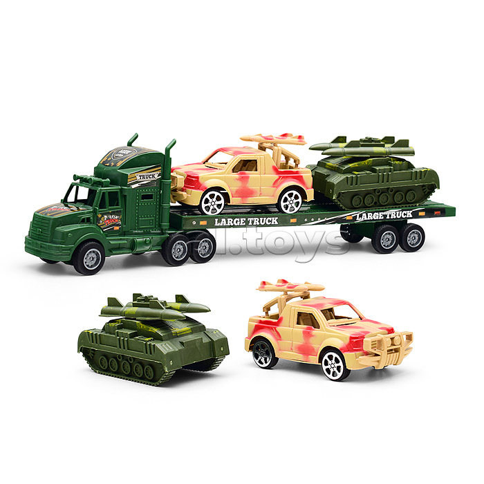 Автовоз "Военный" с танком и машиной, под колпаком