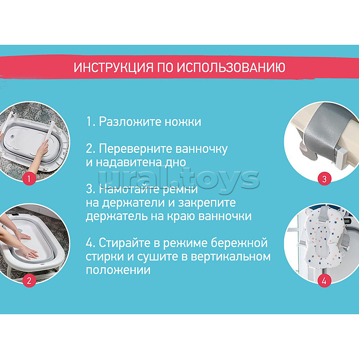 Ванночка складная с термометром и матрасиком "Звезды", серая