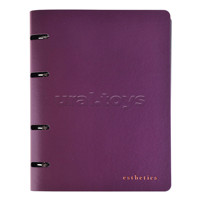Тетрадь на кольцах А5 (175x220 мм) со сменным блоком "Esthetics" 80 листов, блок офсет 70 г/м² в клетку, гибкая обложка слим из искусственной кожи и картона 300г/м², тиснение фольгой, термоусадочная пленка, бургунди