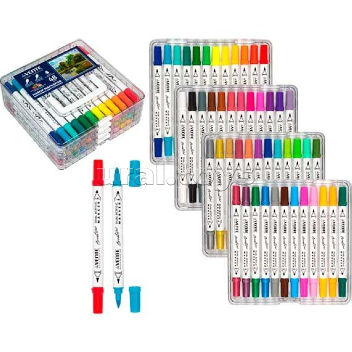 Набор маркеров акриловых "Hobby creative. Classic&Pastel" 48 цветов, двусторонние (кистевидный 1-5 мм/пулевидный 2-4 мм), круглый корпус, в пластиковой коробке