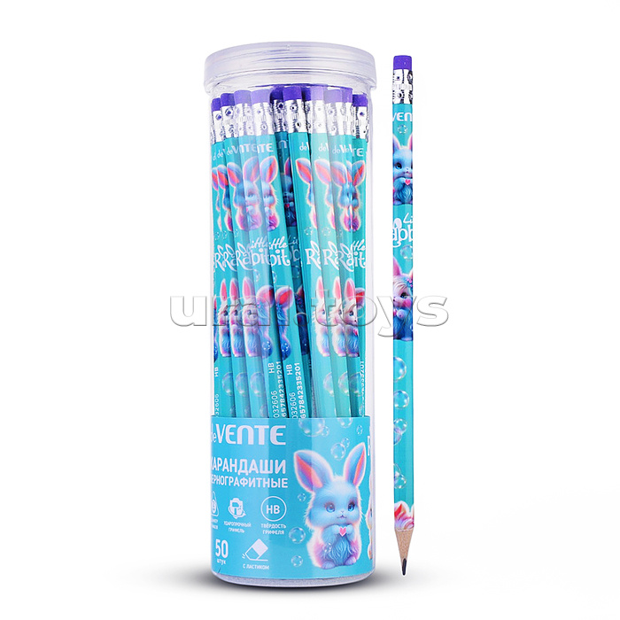Карандаш чернографитный "deVENTE. Triolino Little Rabbit" HB, диаметр грифеля 2 мм, трёхгранный, с ластиком, заточенный, индивидуальная маркировка, в пластиковой тубе