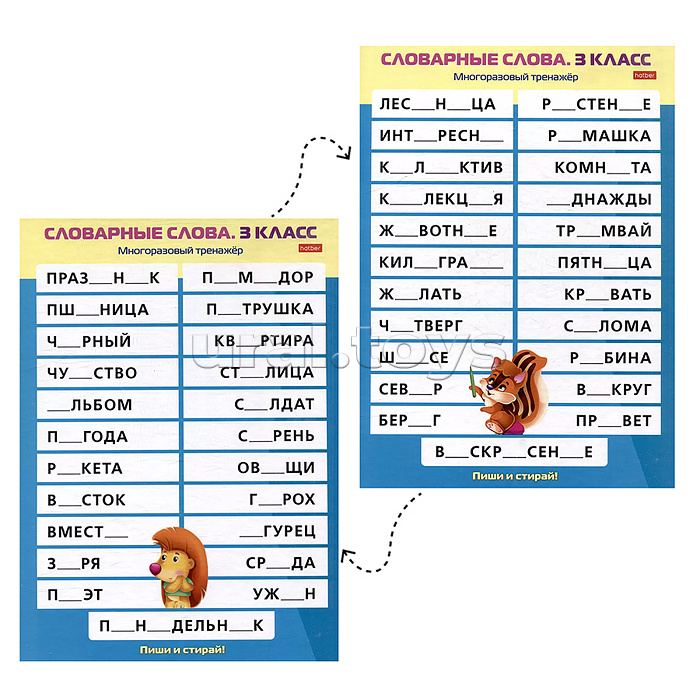 Наглядные пособия для детей. Многоразовый тренажер "Пиши и стирай". Словарные слова 3 класс.
