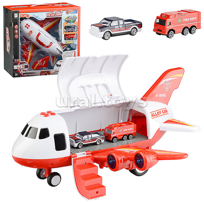 Игровой набор "Самолет" с машинками, в коробке (красный)