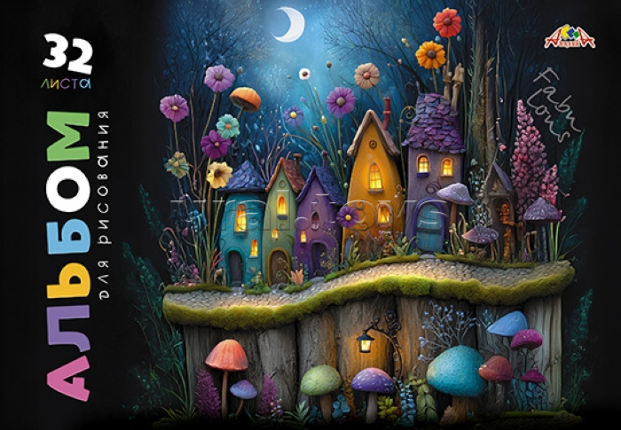 Альбом для рисования 32л. на гребне цв.мел.карт.обл."Сказочные домики"