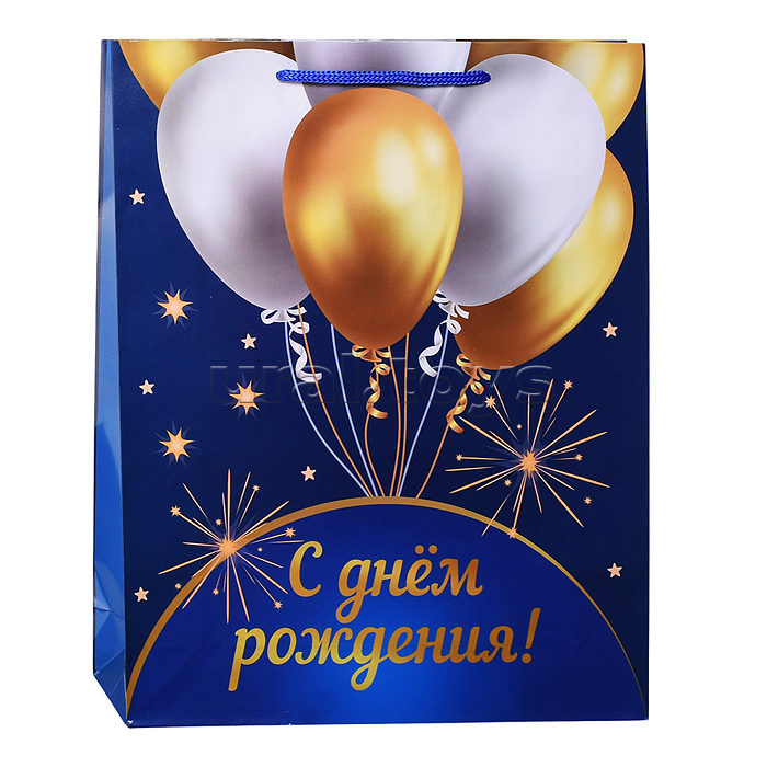 Пакет подарочный с глянцевой ламинацией 26,4х32,7x8 см (L) Микс шаров, 128 г (соб.разр)