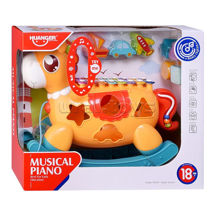 Сортер-металлофон "Лошадка" (цвет оранжевый) в коробке