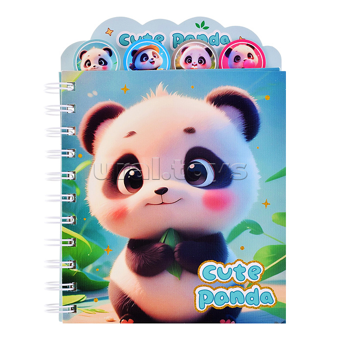 Блокнот на евроспирали "Панда" 12,8х17,9 см, 80 л., линованный внутренний блок, с разделителями, плотность бумаги 80г/м2, 4 дизайна в ассортименте, ОПП-упаковка