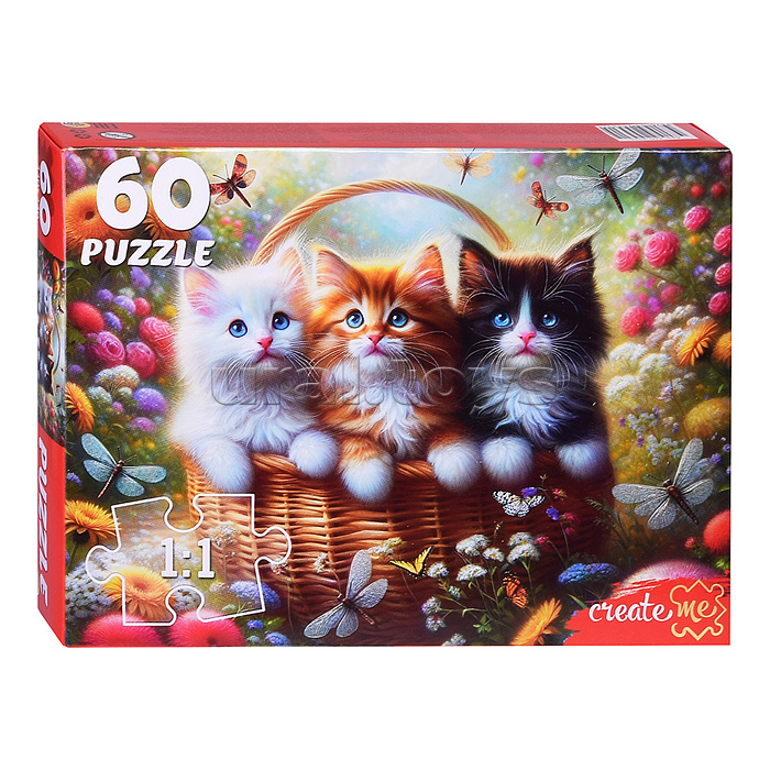 Пазлы 60 "Три котенка в корзине"