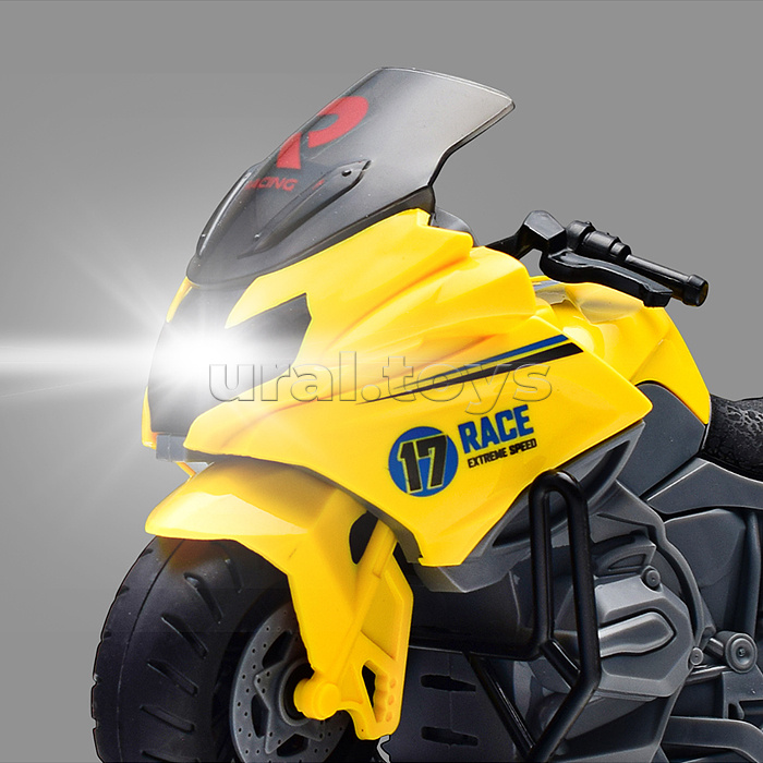 Мотоцикл "Спортивный" 1:20 (свет, звук) в коробке (цвет желтый)