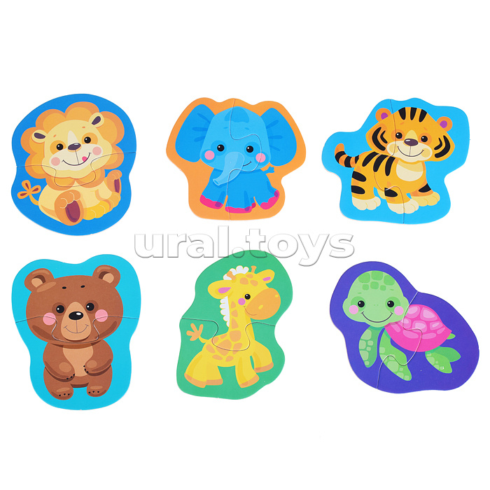 Пазлы контурные Половинки "Дикие животные" Baby Toys