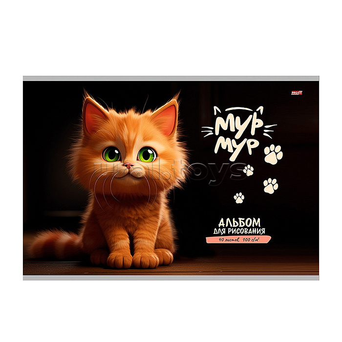 Альбом для рисования 40л А4 "Зеленоглазый котенок" скрепка