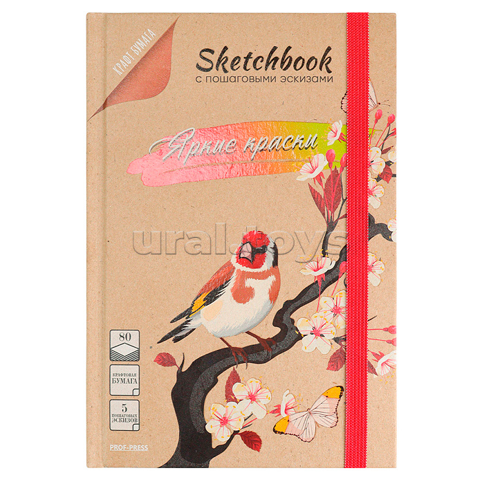Скетчбук 80л. с пошаговыми эскизами "Яркие краски" 7БЦ, КБС с резинкой