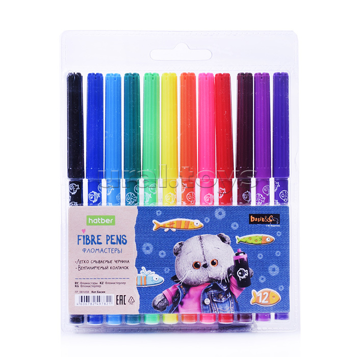 Фломастеры "ECO" 12 цв. "Кот Басик" в блистере с европодвесом